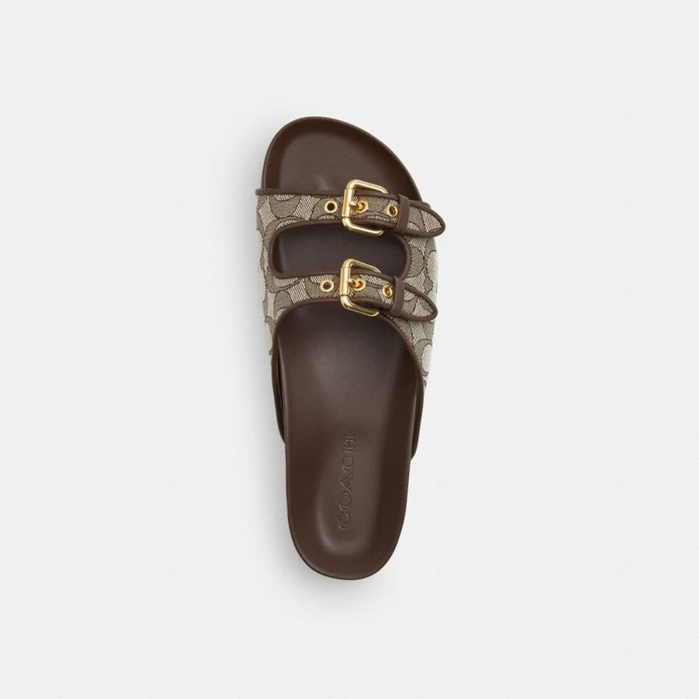 Women's Coach Two Band Buckle Sandal In Signature Jacquard Oak Maple