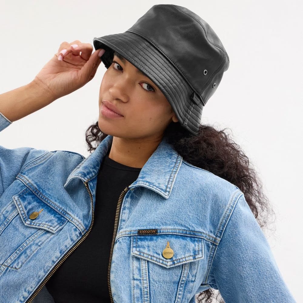Coach Leather Bucket Hat Black