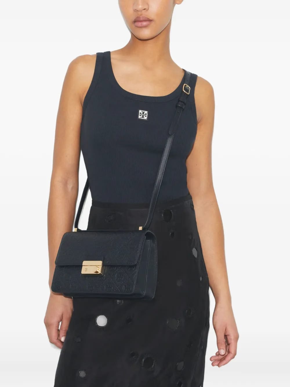 T-Monogram embossed leather shoulder bag