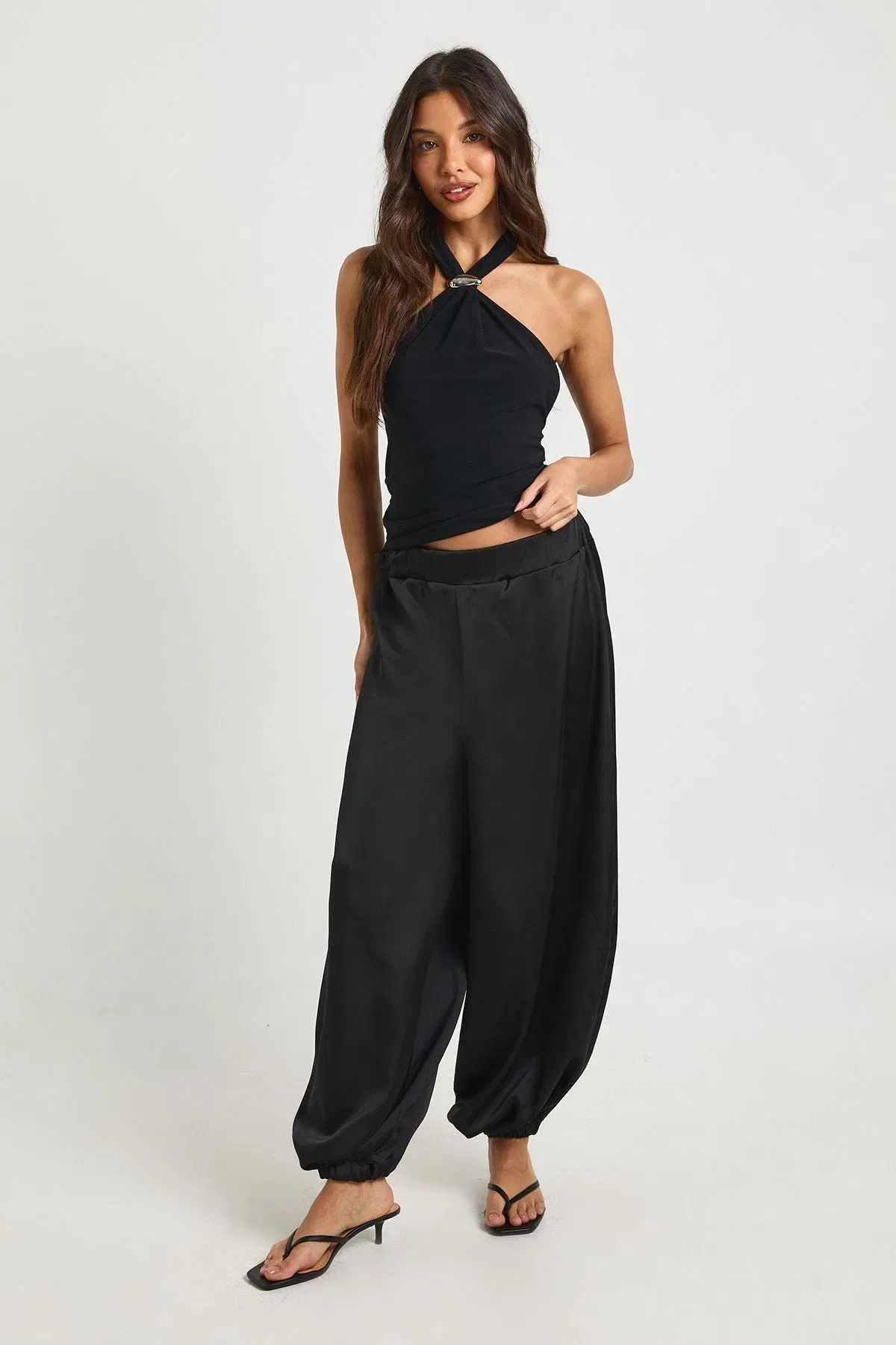 Slinky Silver Trim Halterneck Top