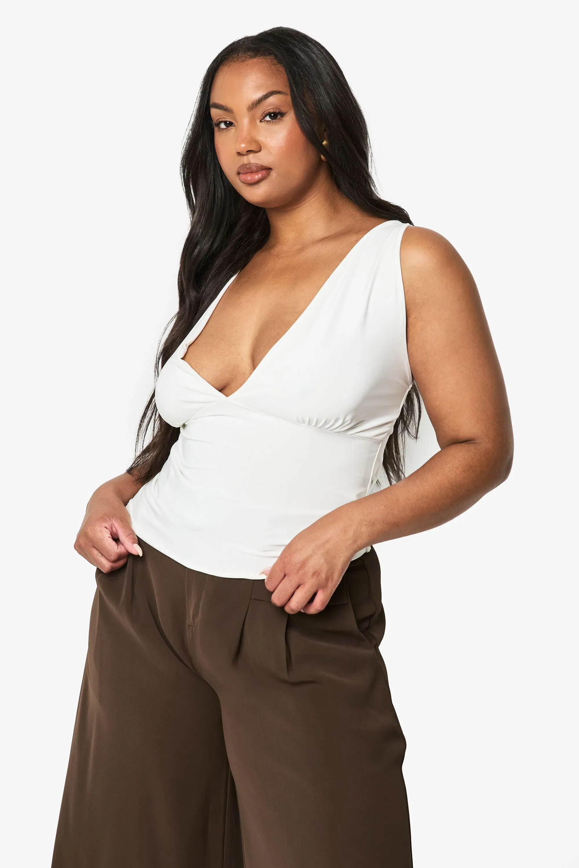 Plus Double Layer Slinky Plunge Top