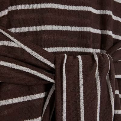 Brown Striped Textured Knot Front Top