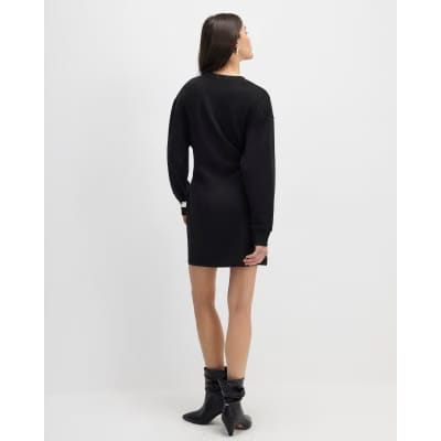 Black Tie Front Mini Sweatshirt Dress