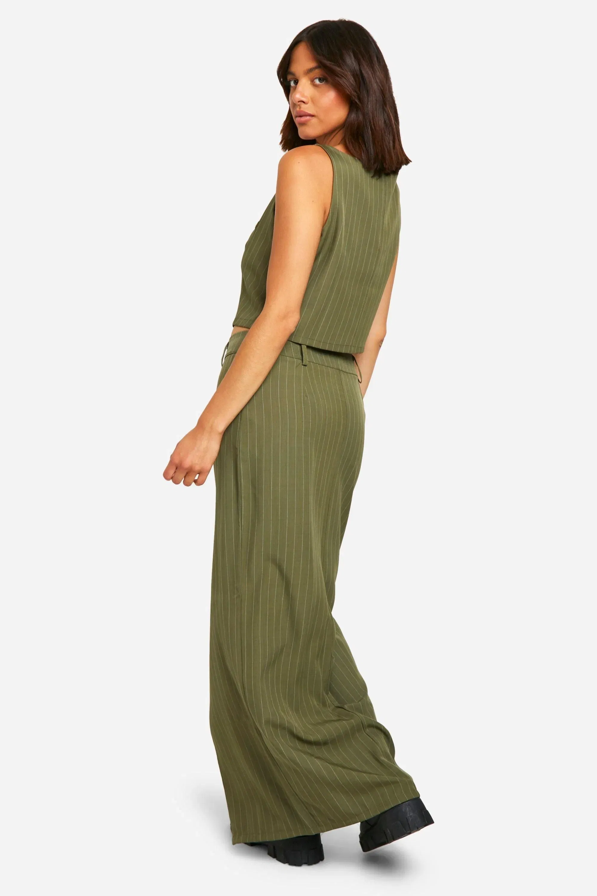 Pinstripe Split Front Column Maxi Skirt