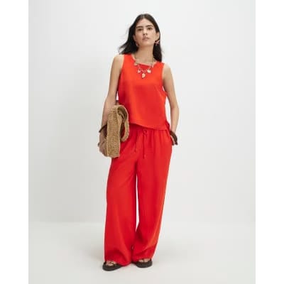 Petite Red Linen Trousers