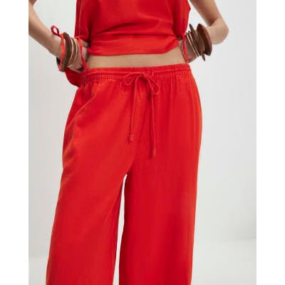 Petite Red Linen Trousers