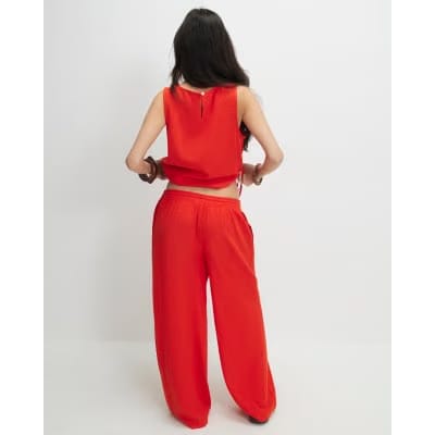 Petite Red Linen Trousers