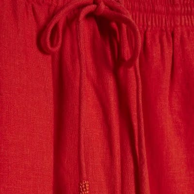 Petite Red Linen Trousers