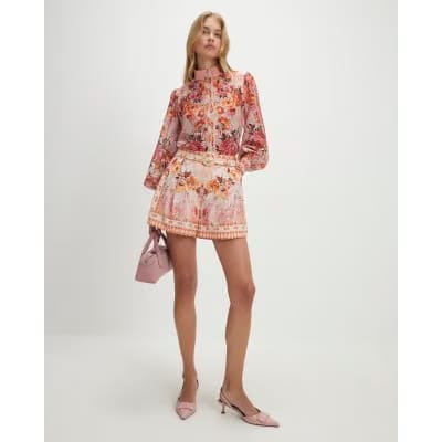 Pink Floral Belted Shorts
