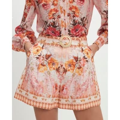 Pink Floral Belted Shorts