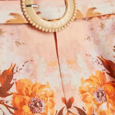 Pink Floral Belted Shorts