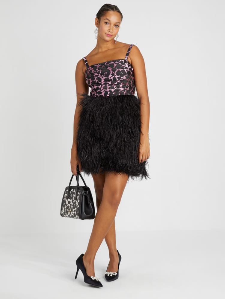 Rosy Garden Feather Trim Dress