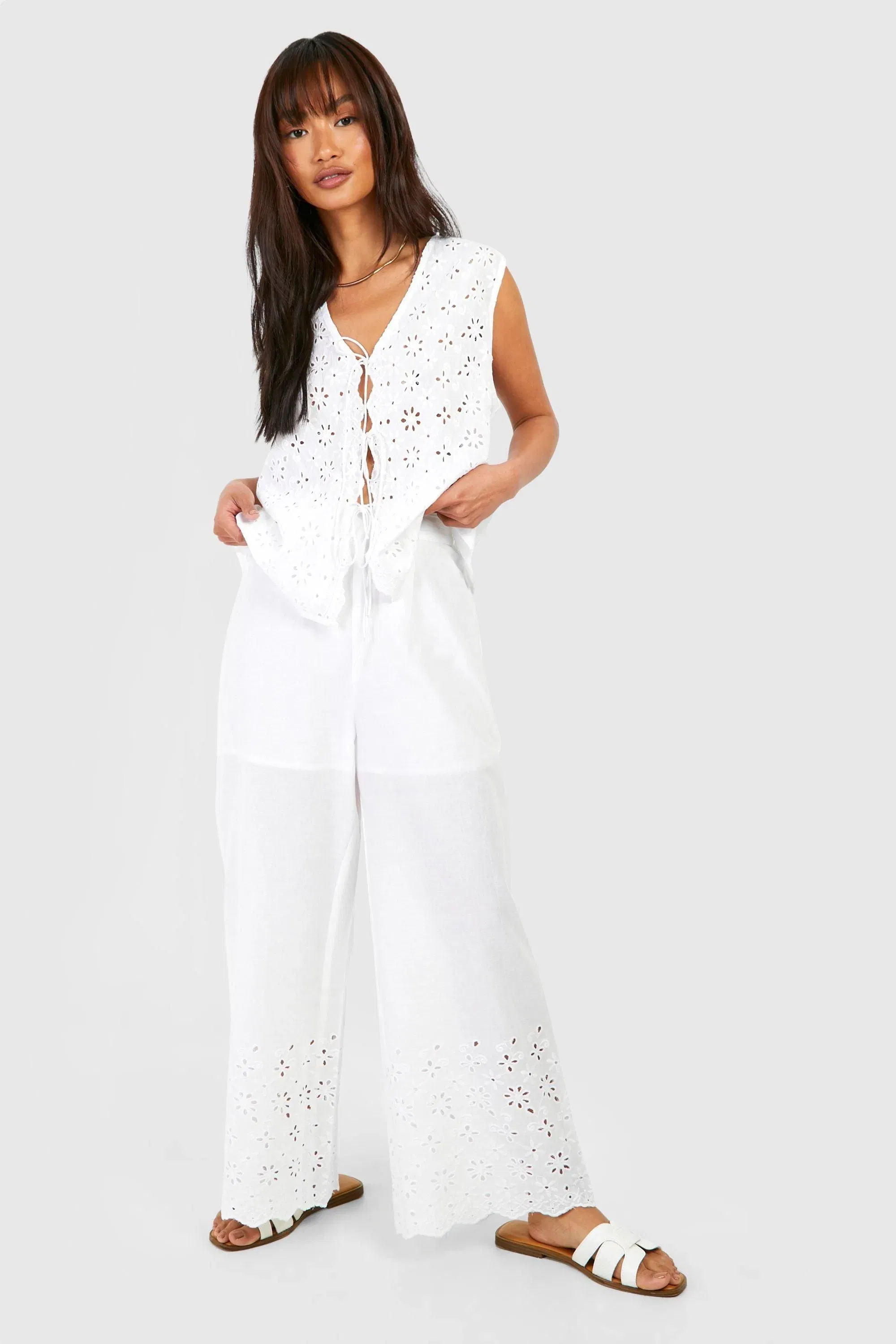 Broderie Straight Leg Trousers