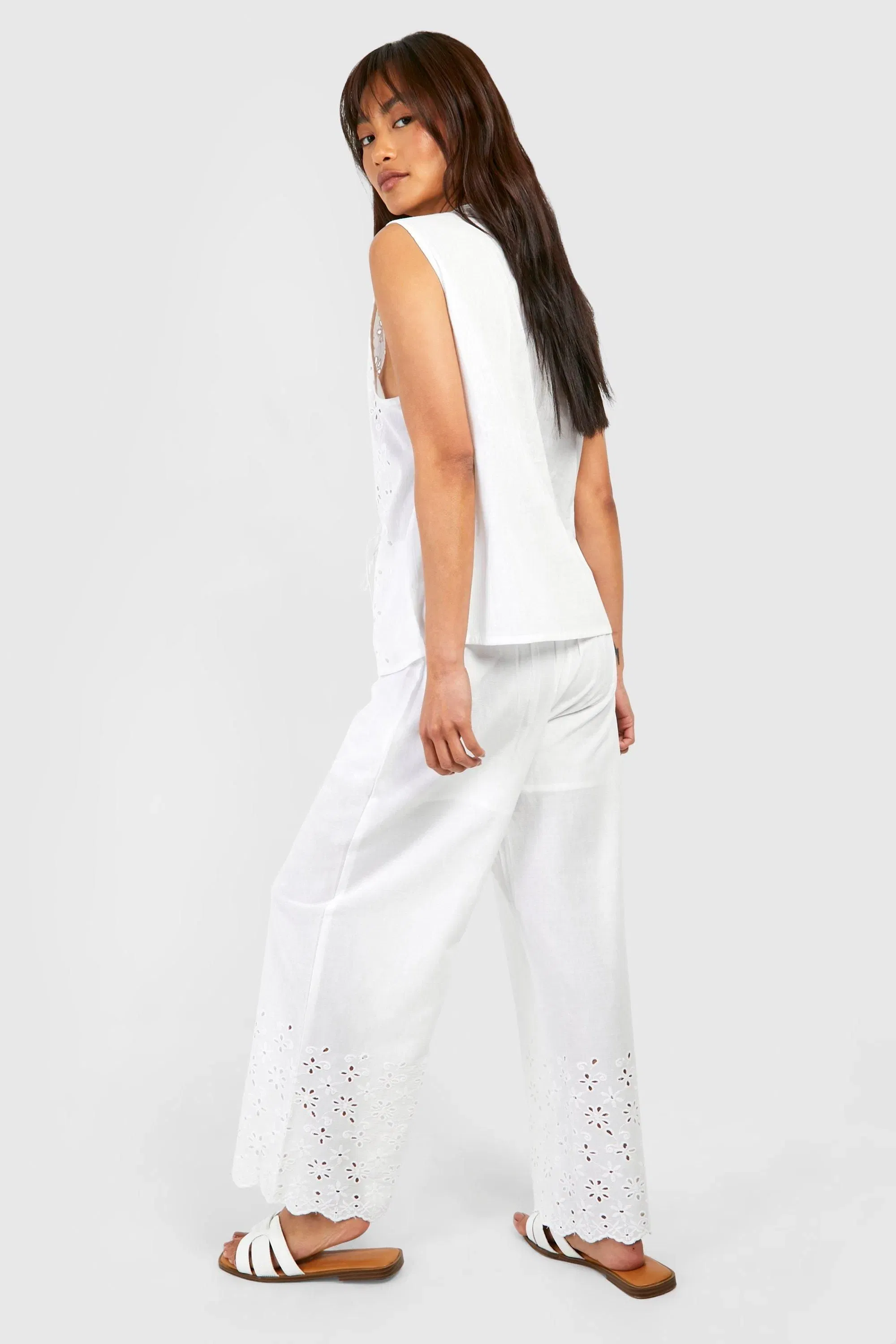 Broderie Straight Leg Trousers