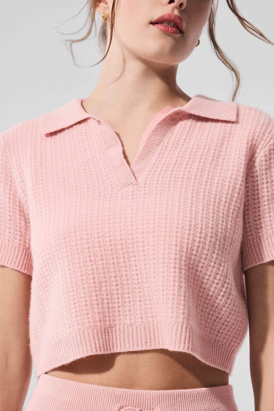 Cashmere Plush Waffle Polo T-Shirt