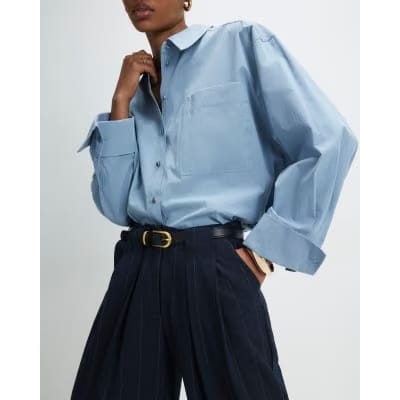 Navy Pinstripe Low Waist Belted Trousers
