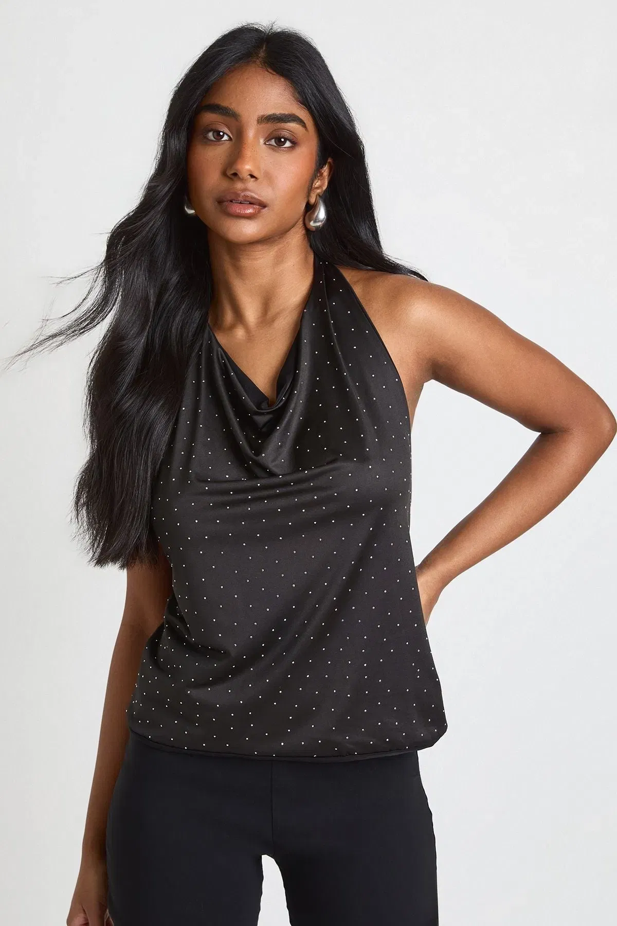 Hotfix Slinky Halterneck Cowl Top