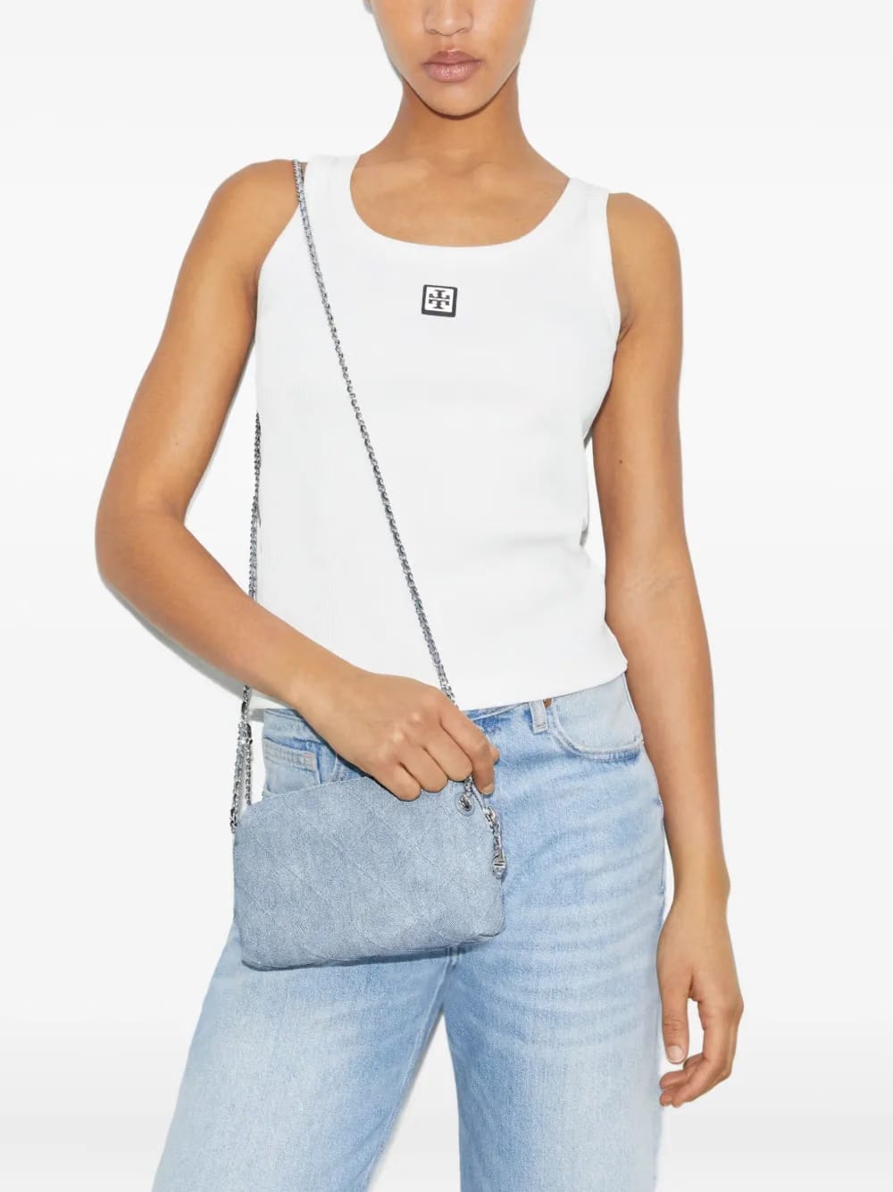 Fleming quilted denim crossbody bag
