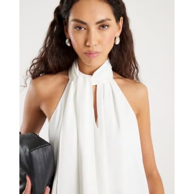 Cream Sleeveless Halter Neck Blouse