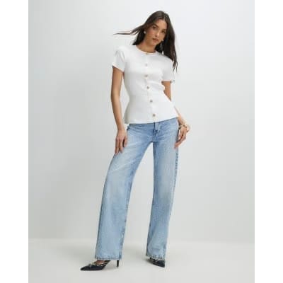 White Peplum Ribbed Knitted Top