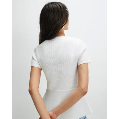 White Peplum Ribbed Knitted Top