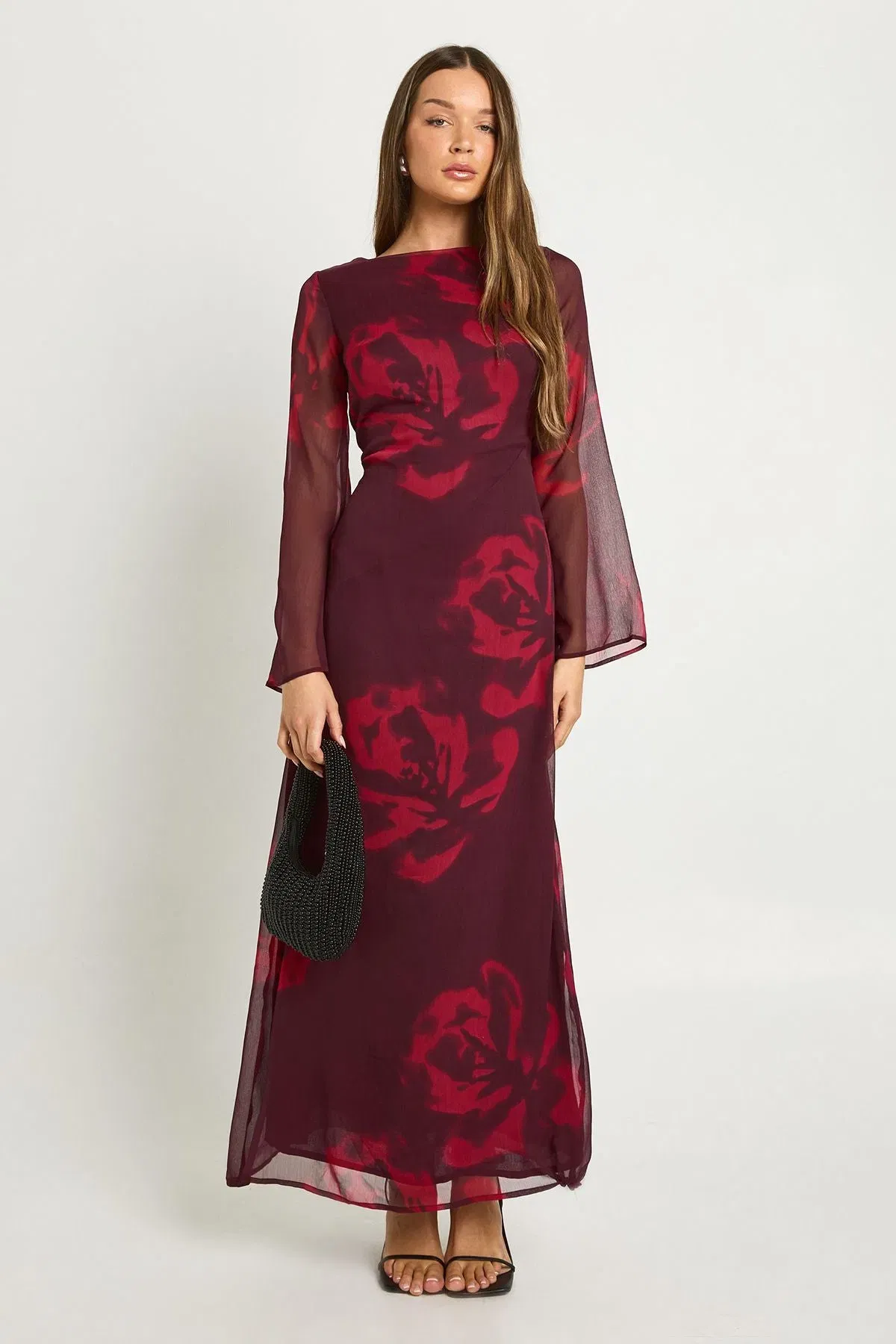 Floral Long Sleeve Slip Dress