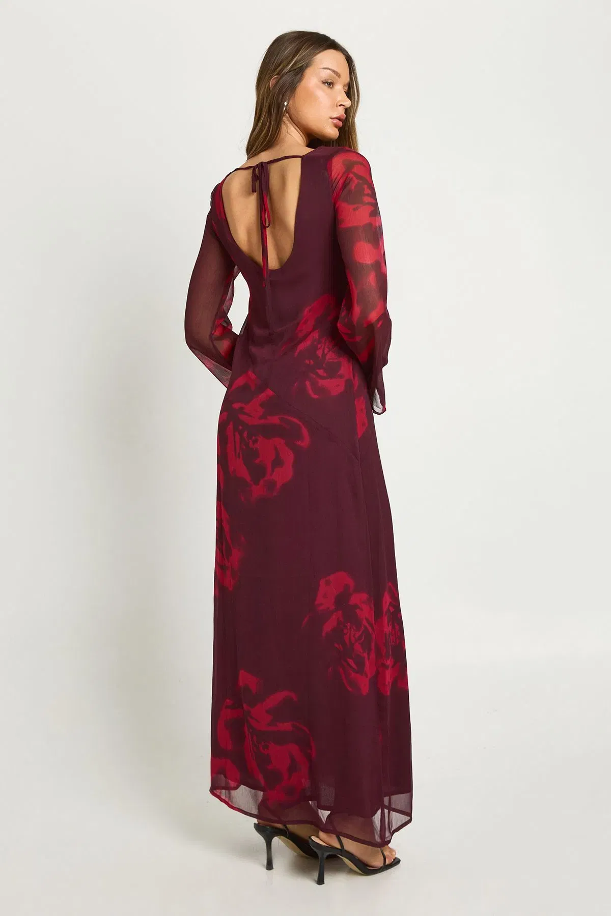 Floral Long Sleeve Slip Dress