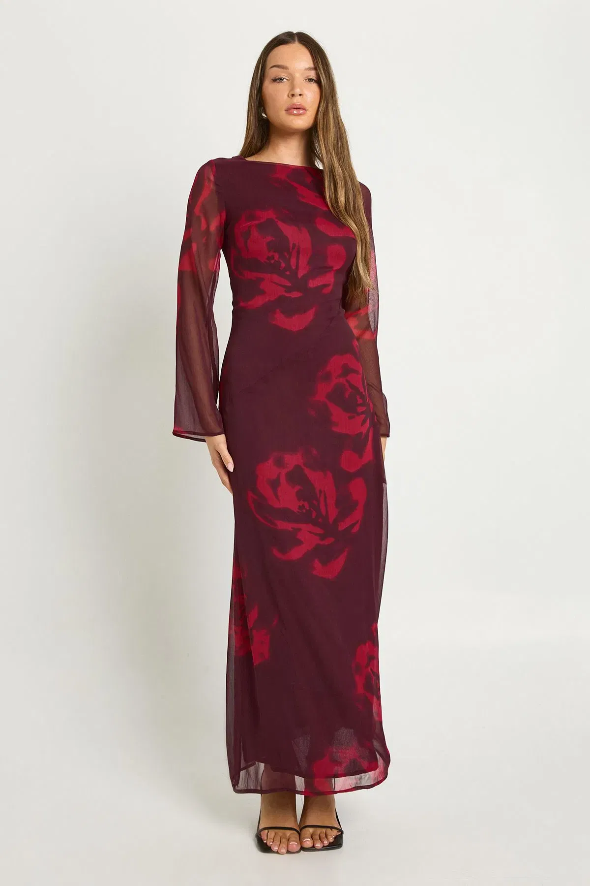 Floral Long Sleeve Slip Dress