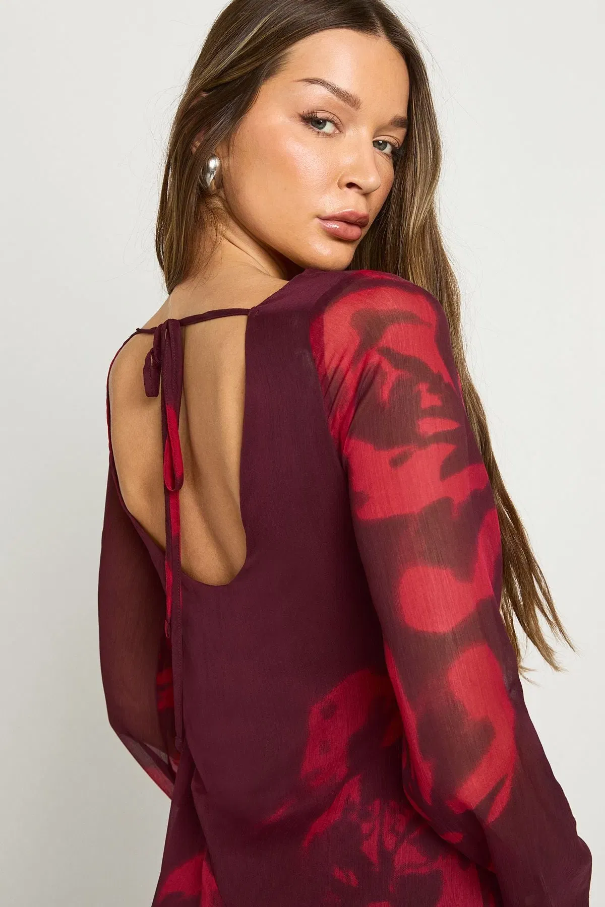 Floral Long Sleeve Slip Dress