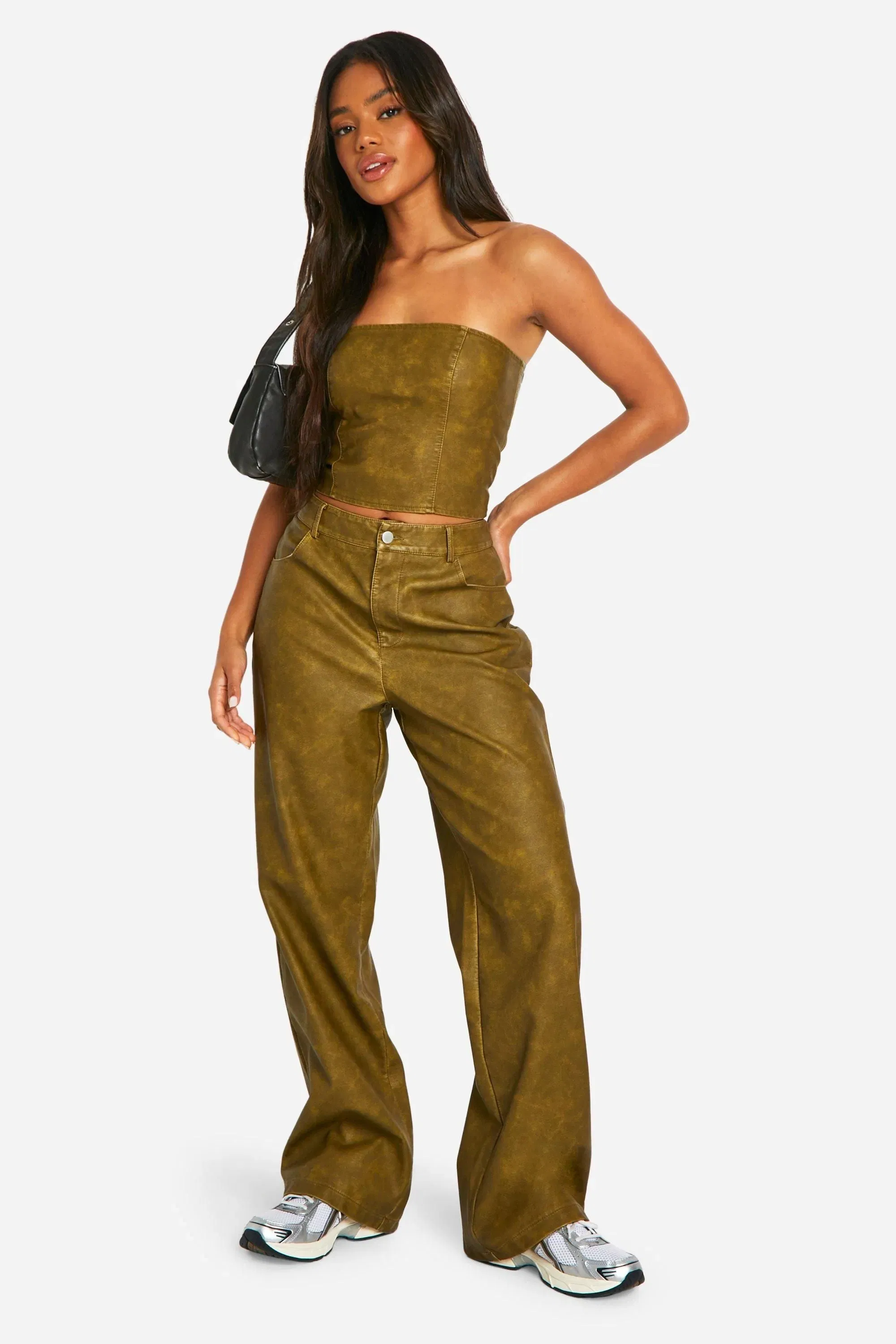 Washed Faux Leather Cropped Corset