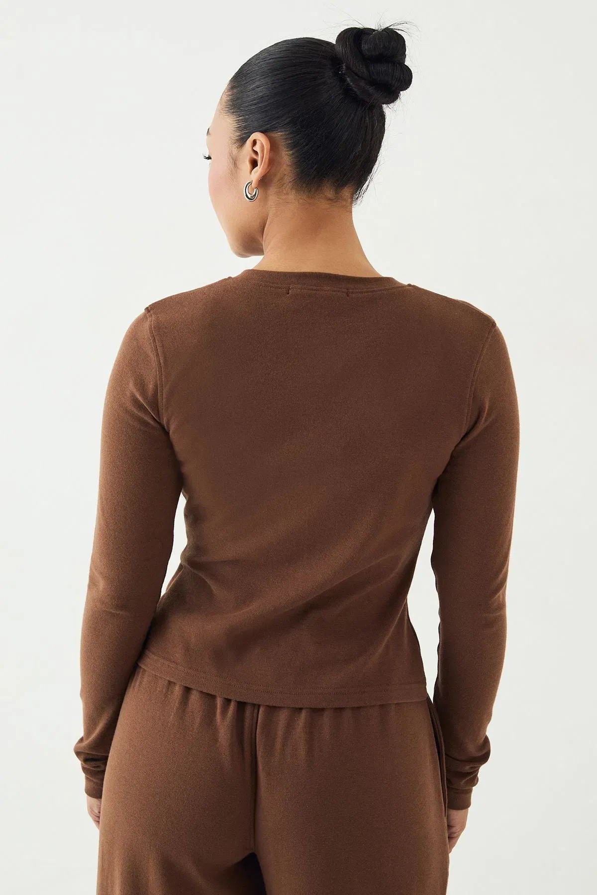 DSGN Studio Ribbed Script Embroidery Button Through Long Sleeve Top