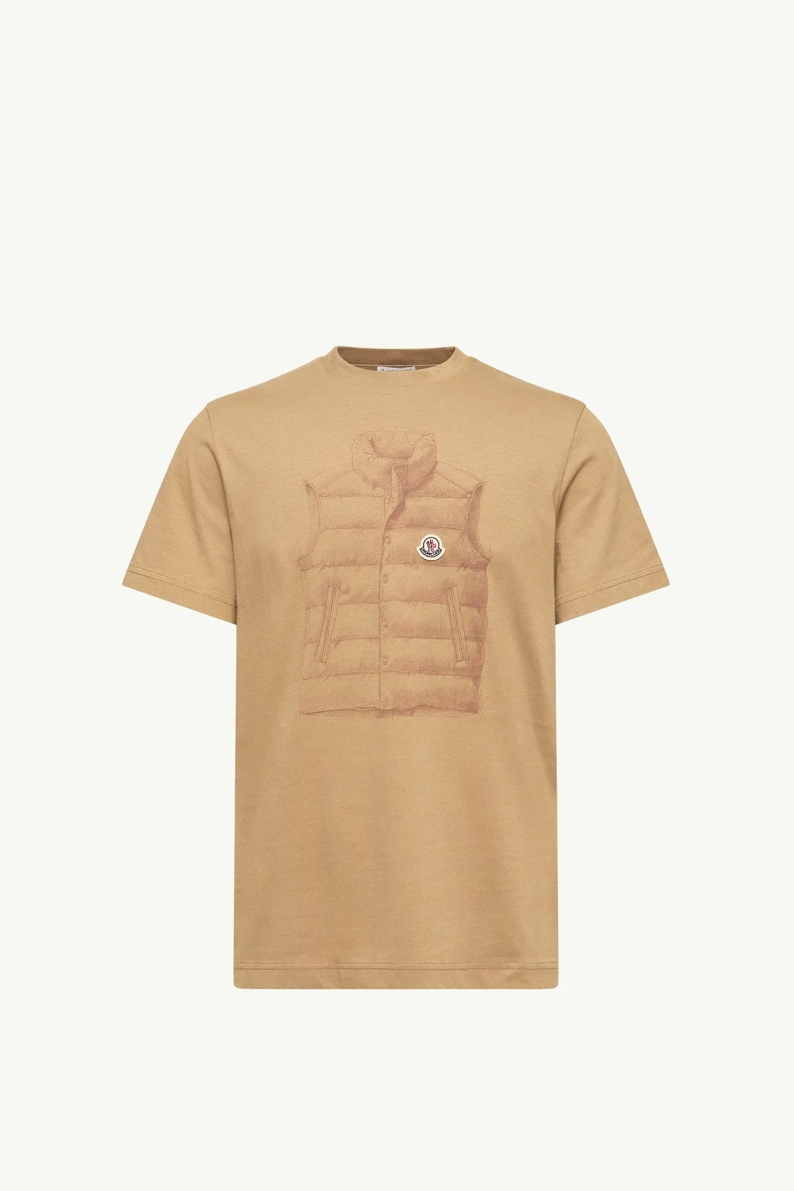 Moncler Down Jacket Print Cotton T-Shirt Beige Beige