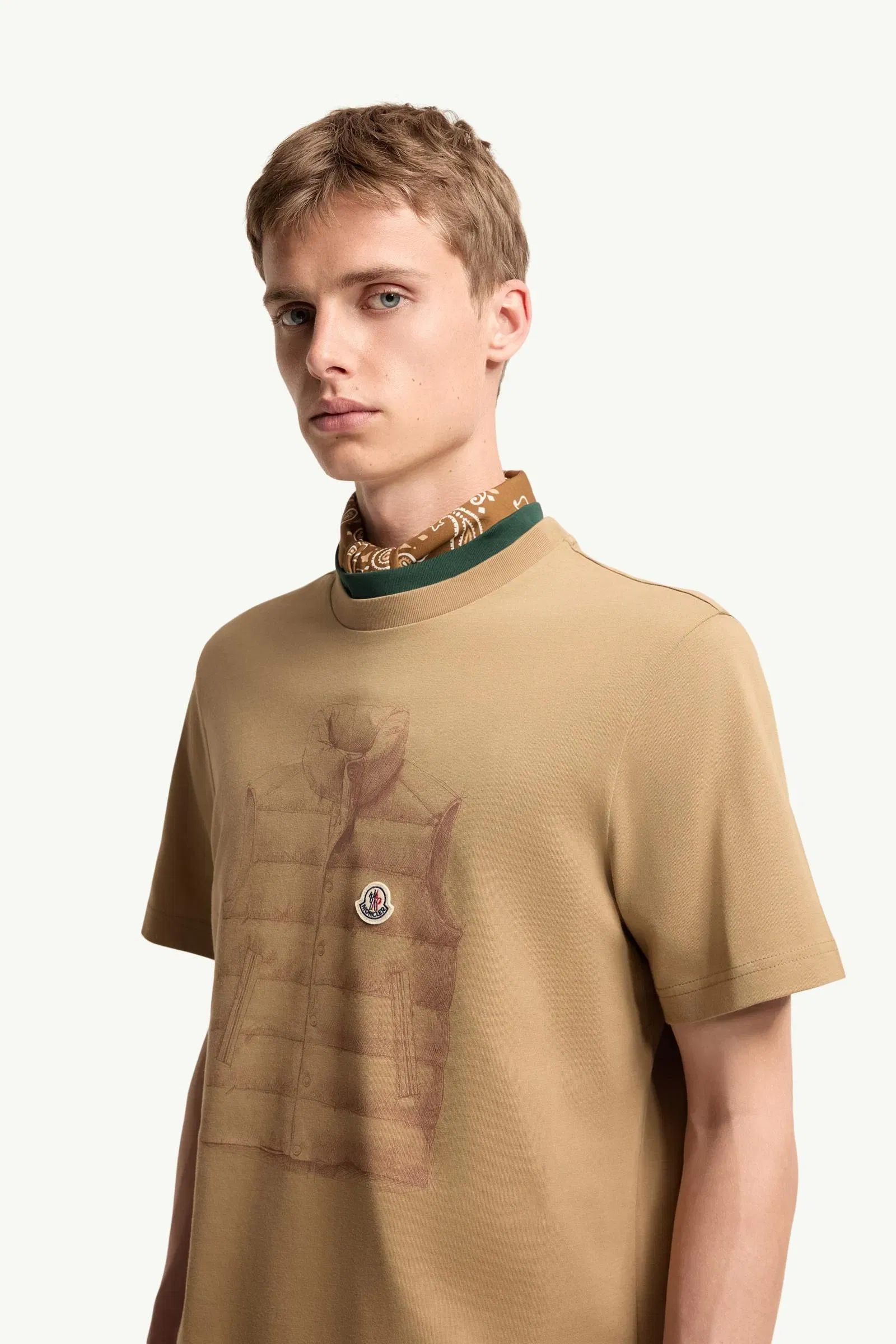 Moncler Down Jacket Print Cotton T-Shirt Beige Beige