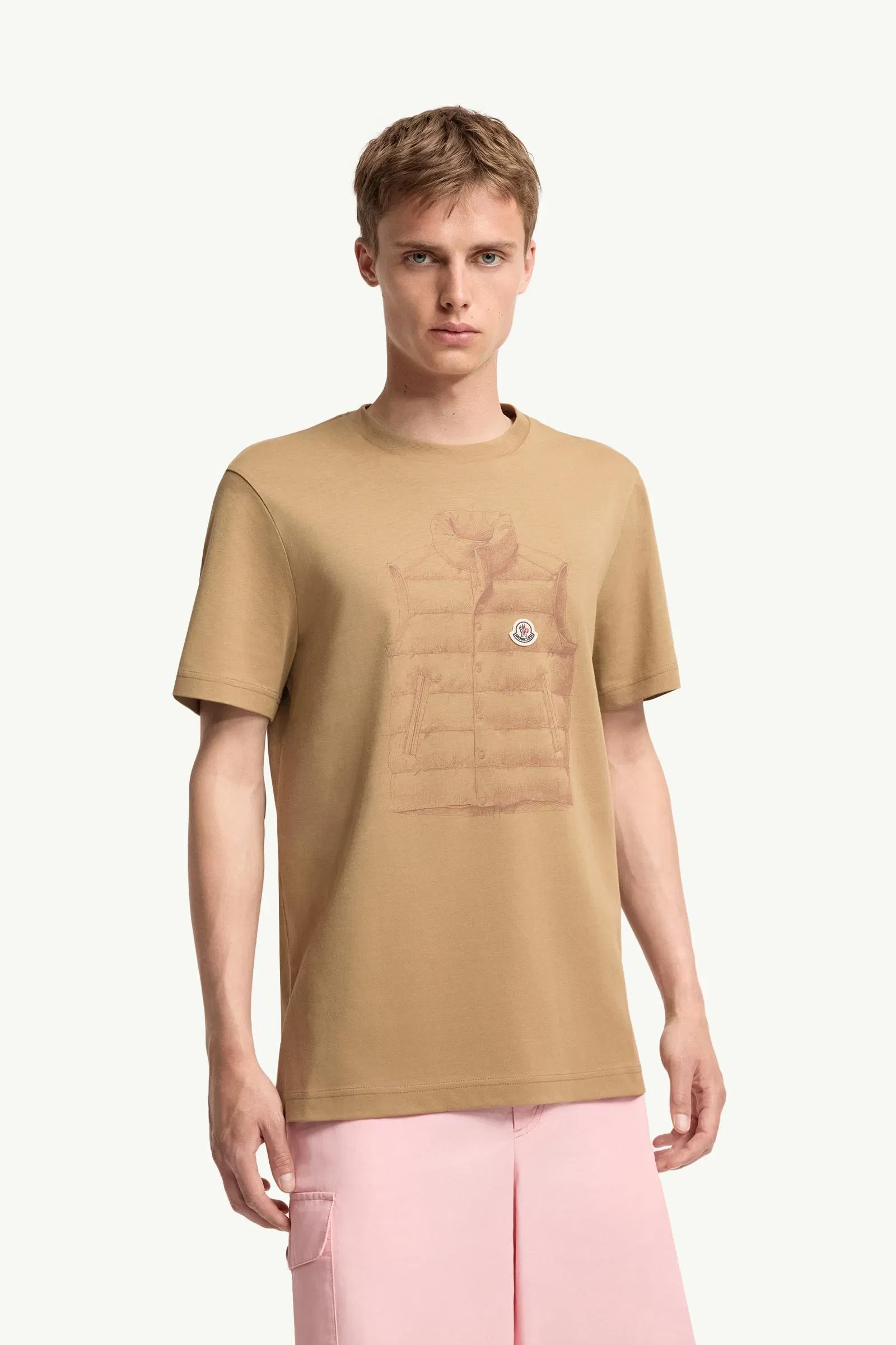 Moncler Down Jacket Print Cotton T-Shirt Beige Beige