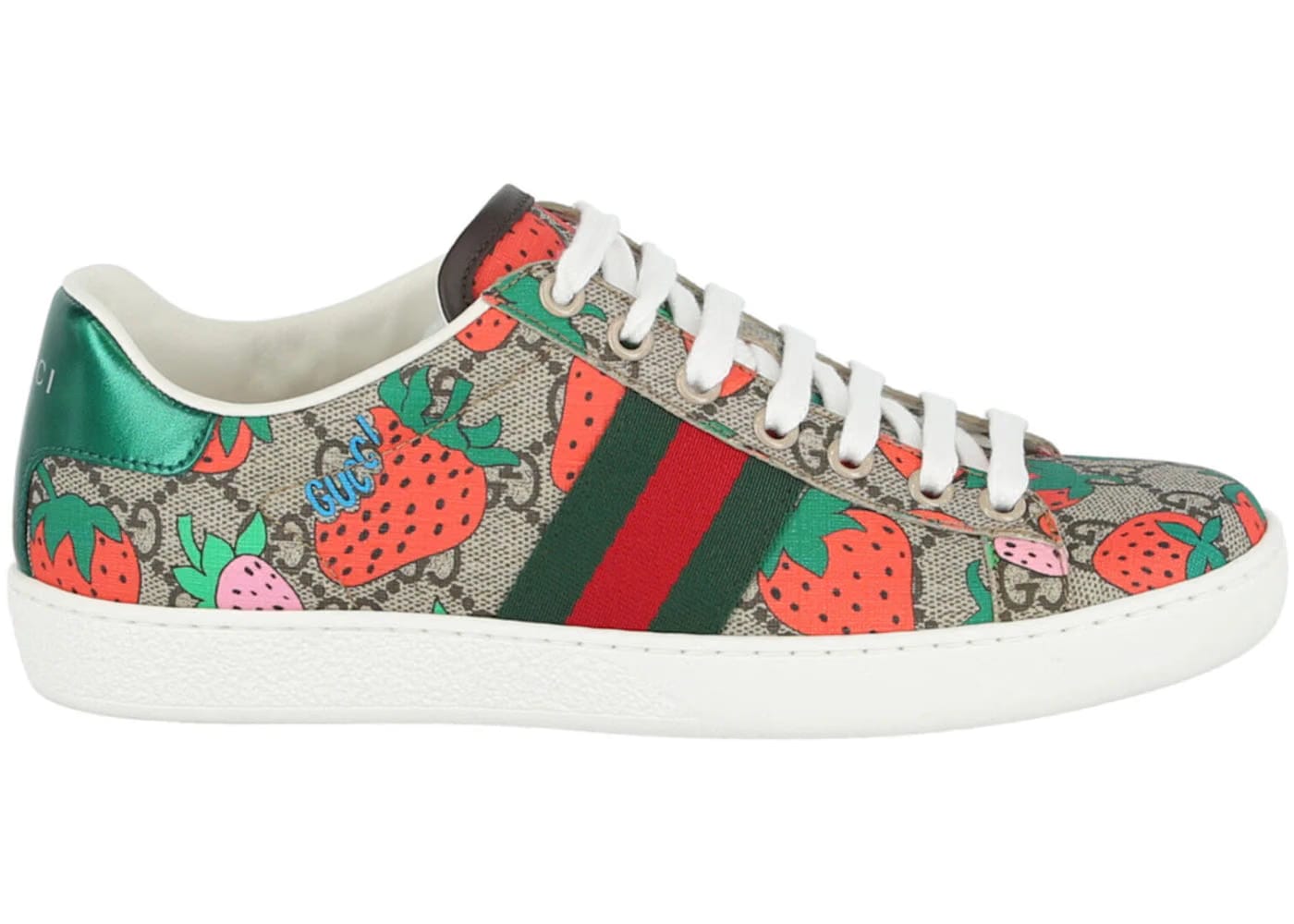 Gucci Gg Supreme Ace Strawberry Sneakers Beige Multi Womens