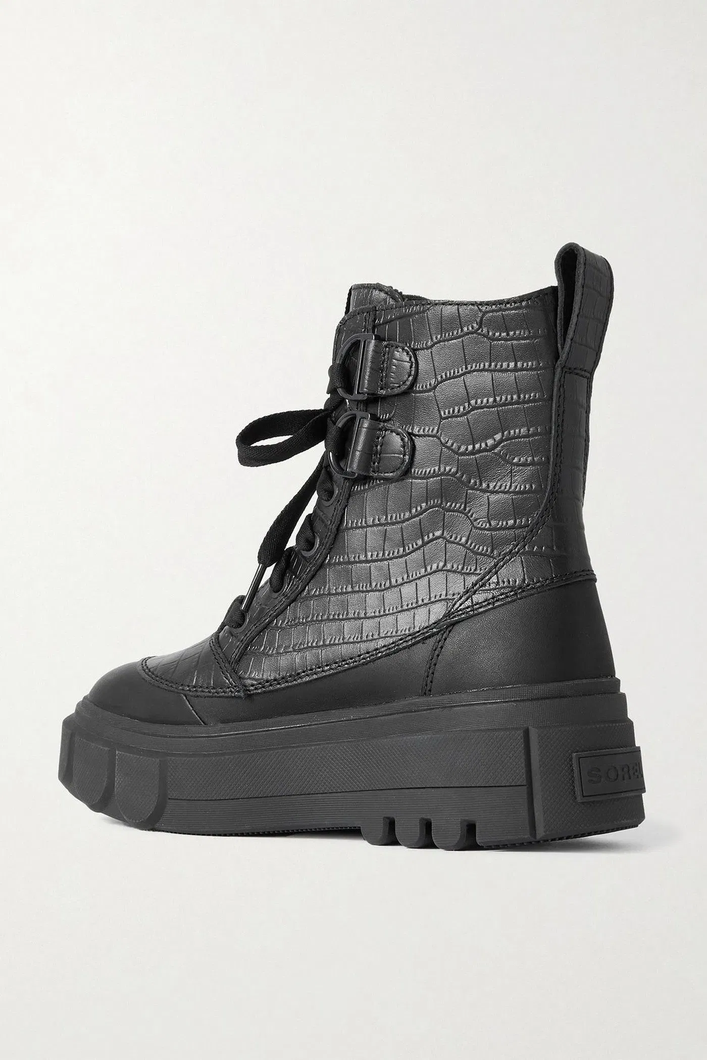 Sorel Caribou Smooth And Croc-Effect Leather Ankle Boots Black Women's