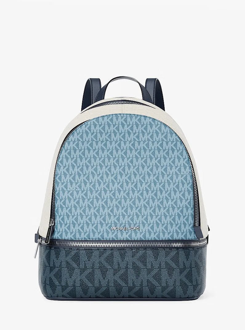 Michael Kors Rhea Medium Color-Block Signature Logo Backpack Denim Multi