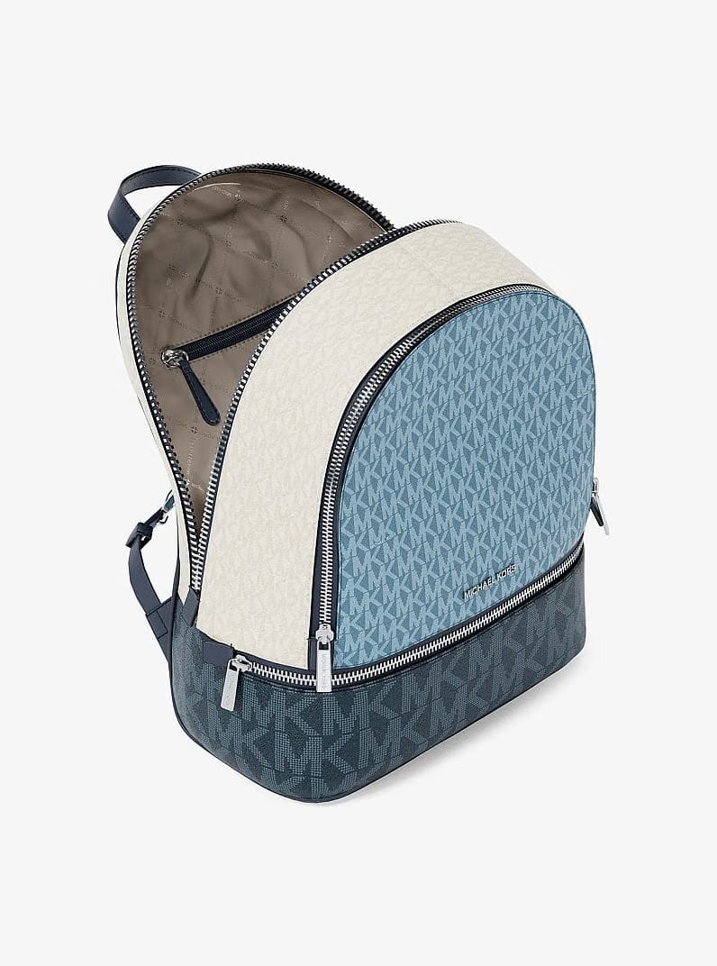 Michael Kors Rhea Medium Color-Block Signature Logo Backpack Denim Multi