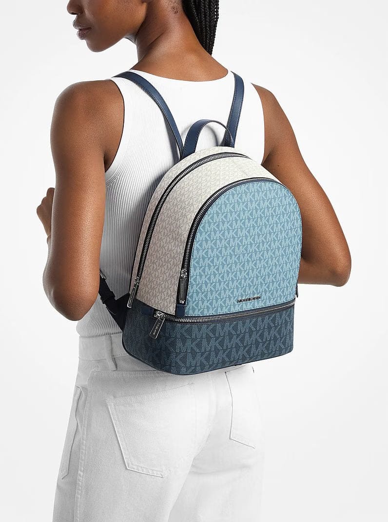 Michael Kors Rhea Medium Color-Block Signature Logo Backpack Denim Multi