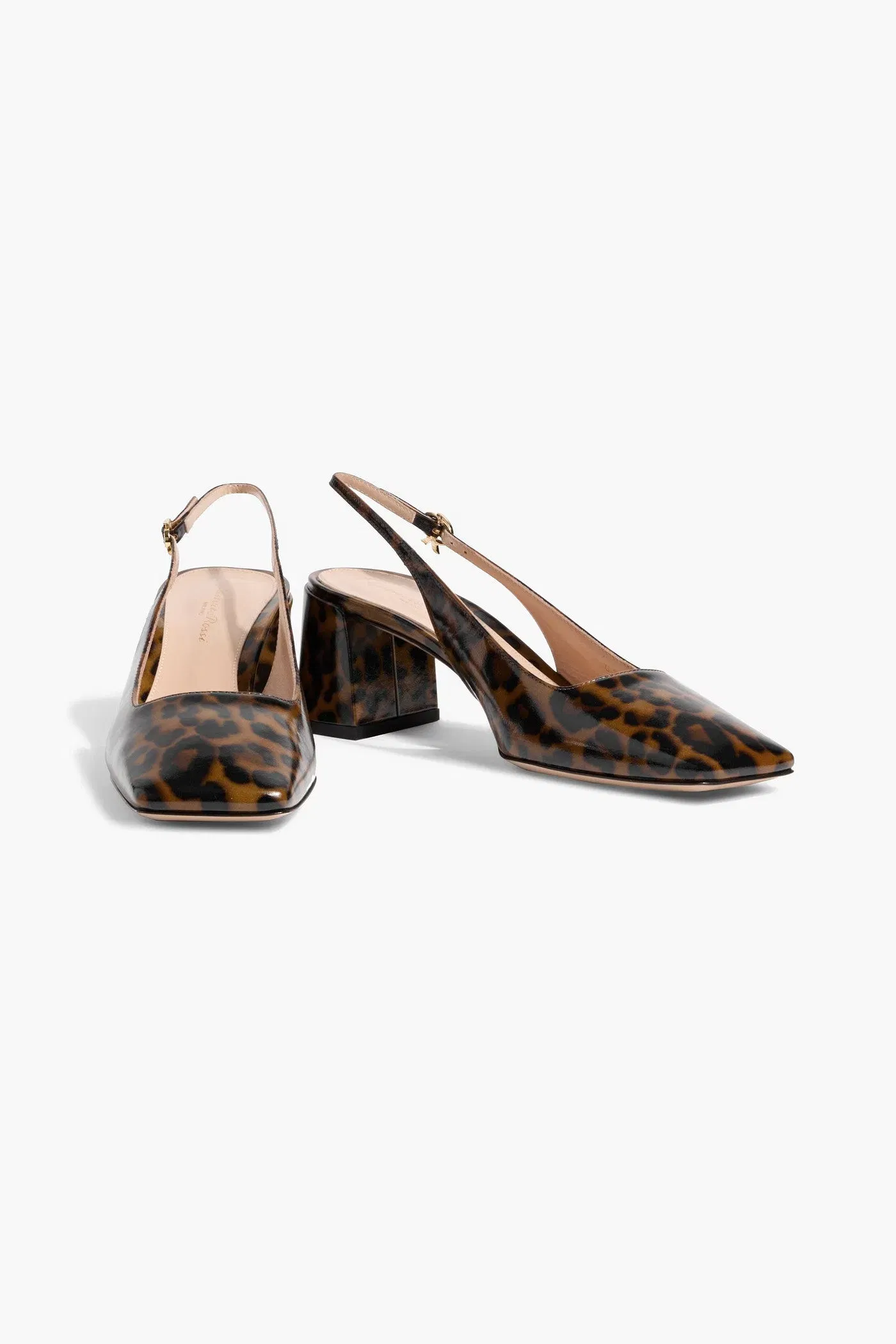 Gianvito Rossi Freeda 55 Leopard-Print Glossed-Leather Slingback Pumps Animal Print Women's