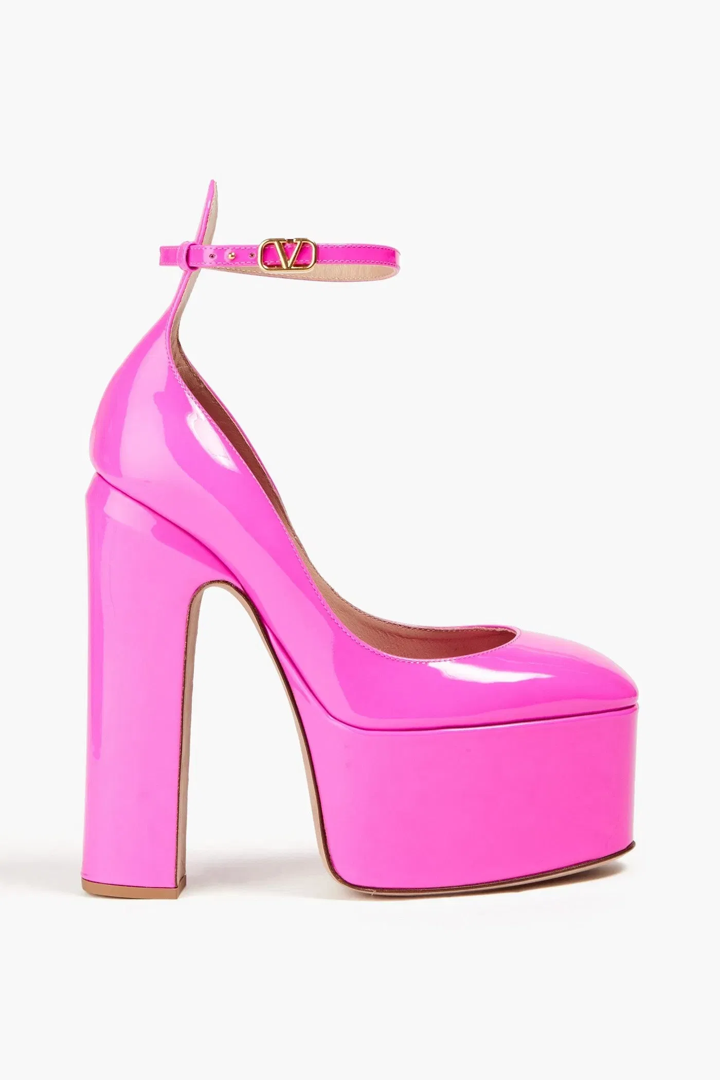 Valentino Garavani Tan-Go Patent-Leather Platform Pumps Bright Pink Women's