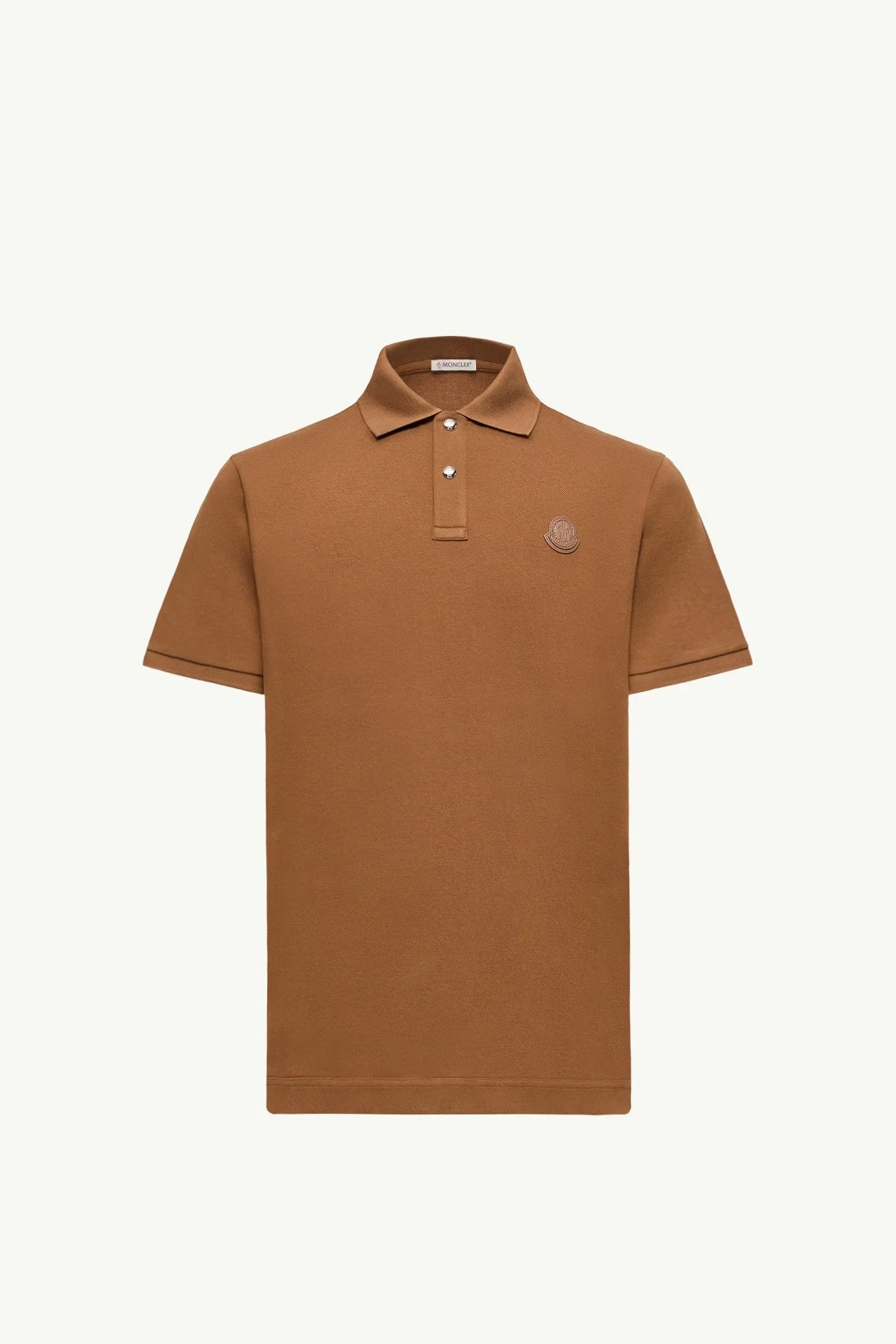 Moncler Logo Patch Cotton Piquet Polo Shirt Brown Brown