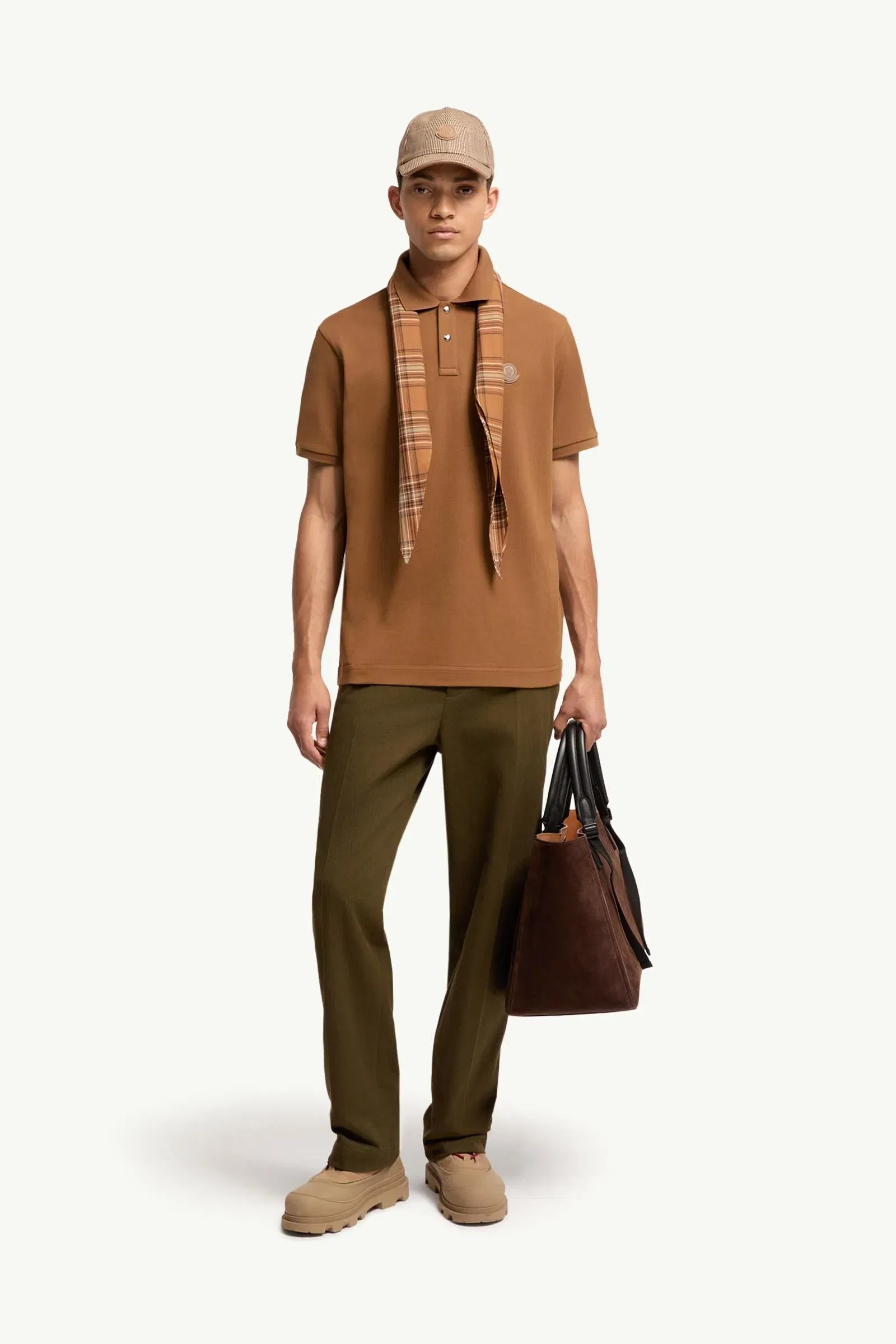 Moncler Logo Patch Cotton Piquet Polo Shirt Brown Brown