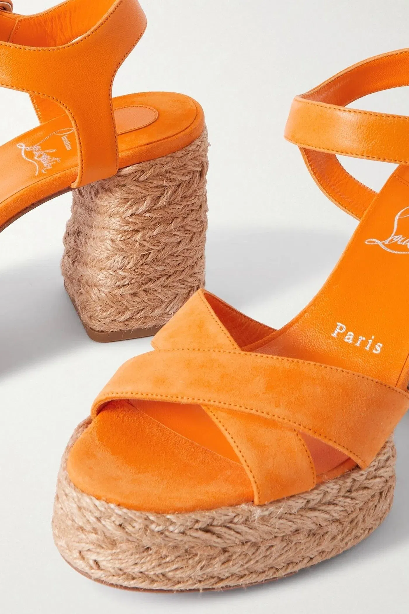Christian Louboutin Calakala 70 Suede Espadrille Platform Sandals Orange Women's