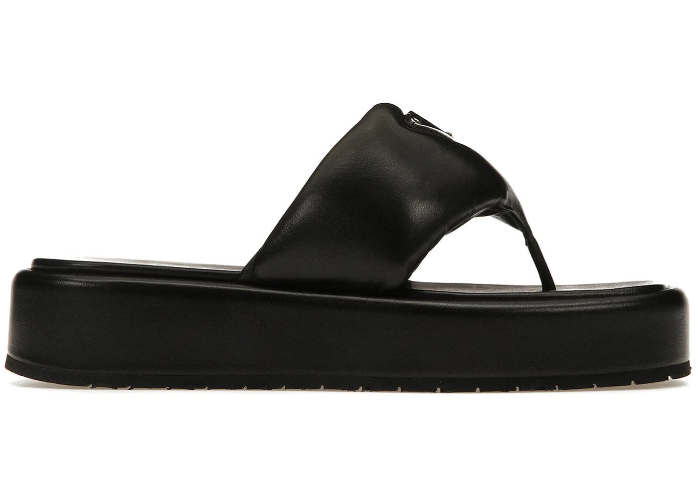 Prada Soft Padded 35Mm Thong Wedge Sandals Black Nappa Leather
