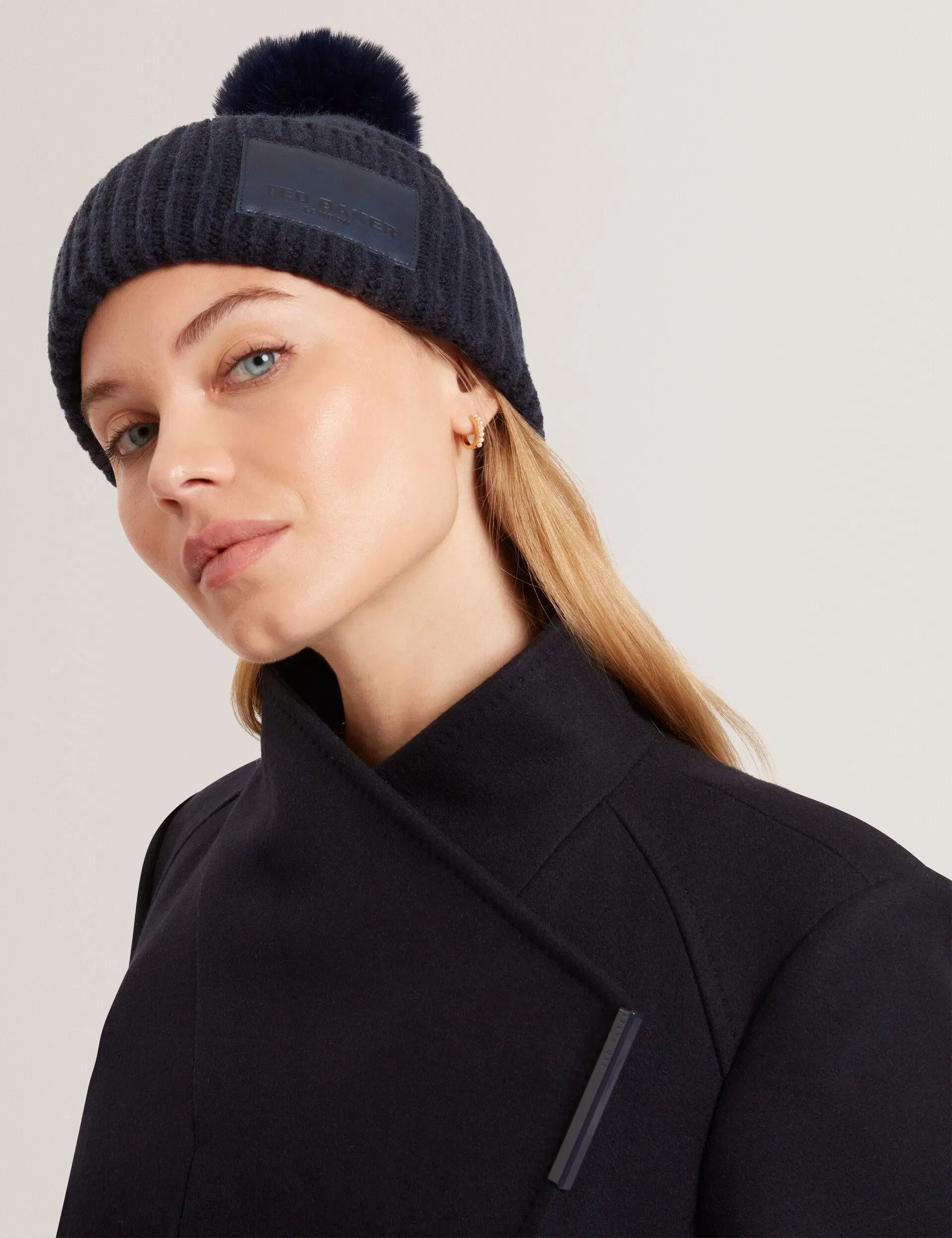 Ted Baker Sershii Rib Knit Branded Bobble Hat Women's