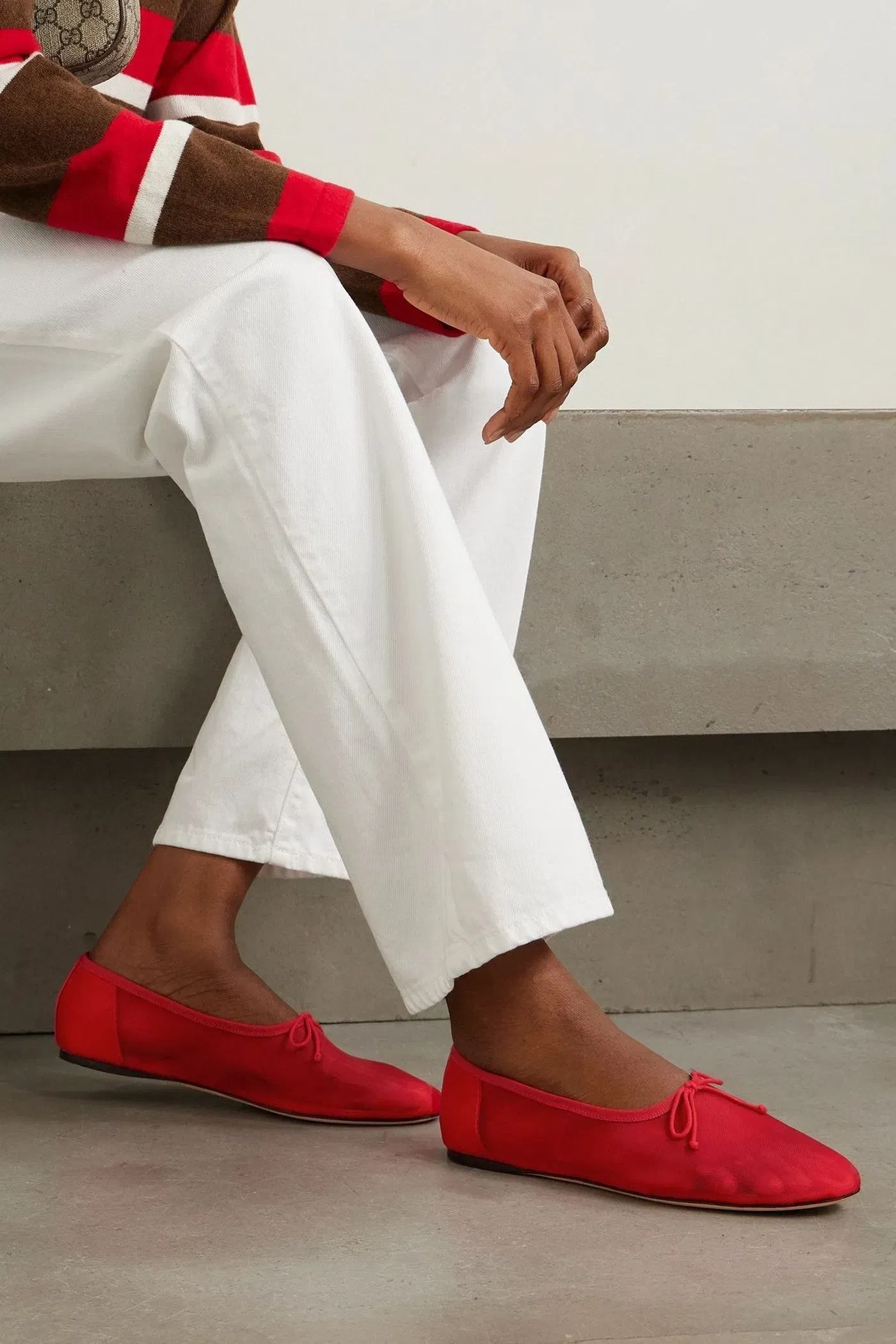 Loeffler Randall Landon Soft Bow-Detailed Mesh Ballet Flats Red Women's