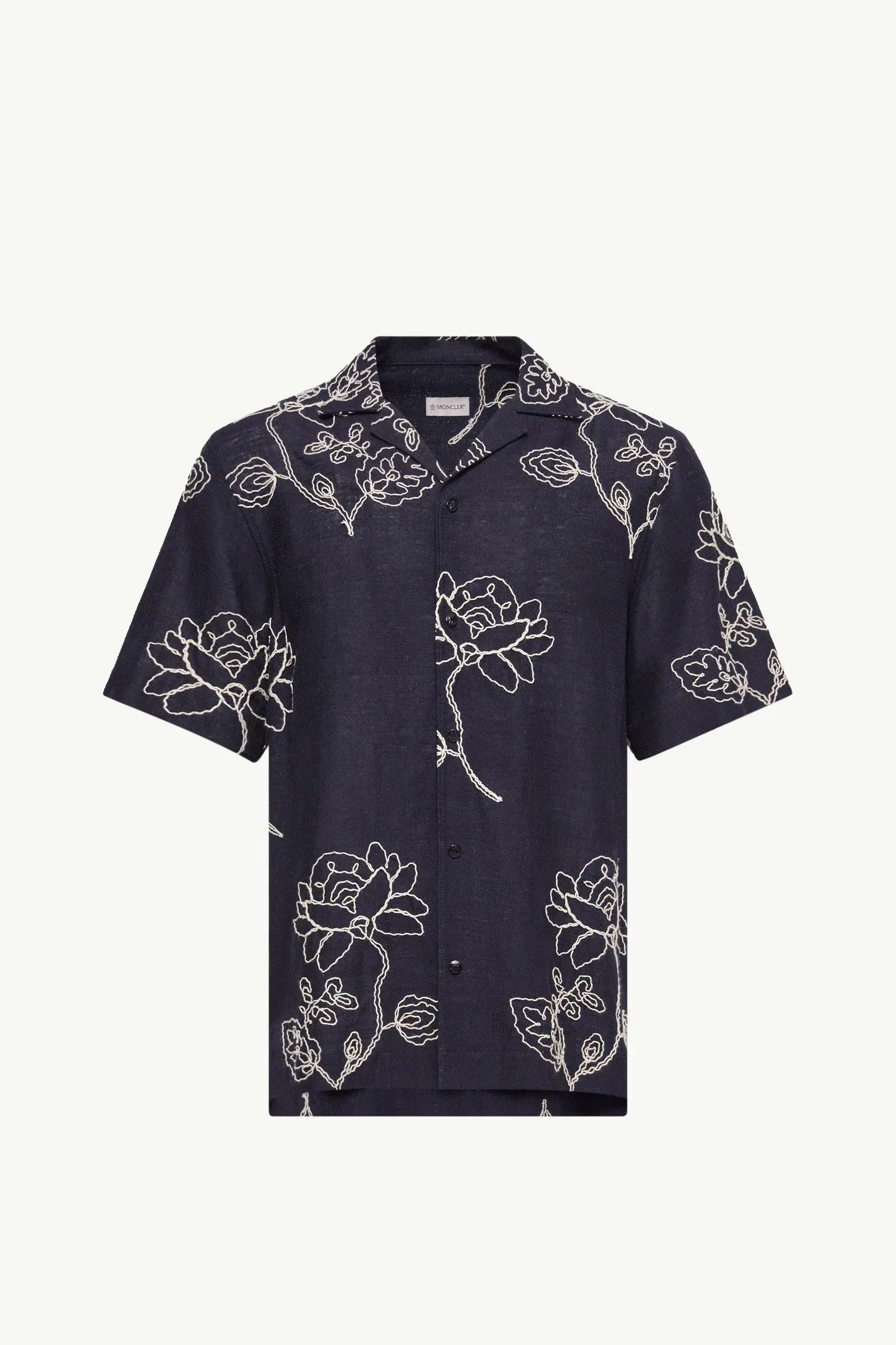 Moncler Embroidered Linen Blend Shirt Blue Blue