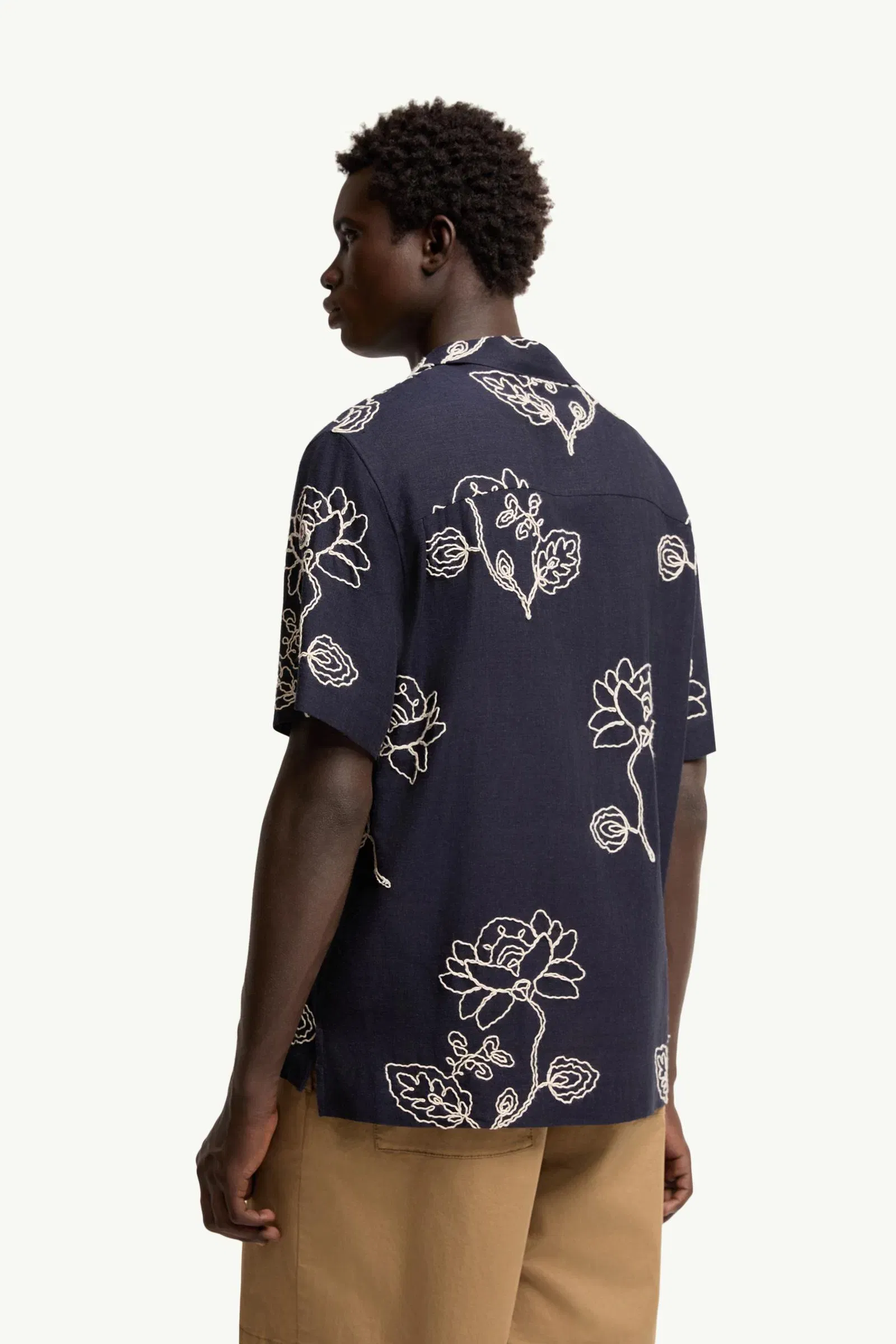 Moncler Embroidered Linen Blend Shirt Blue Blue