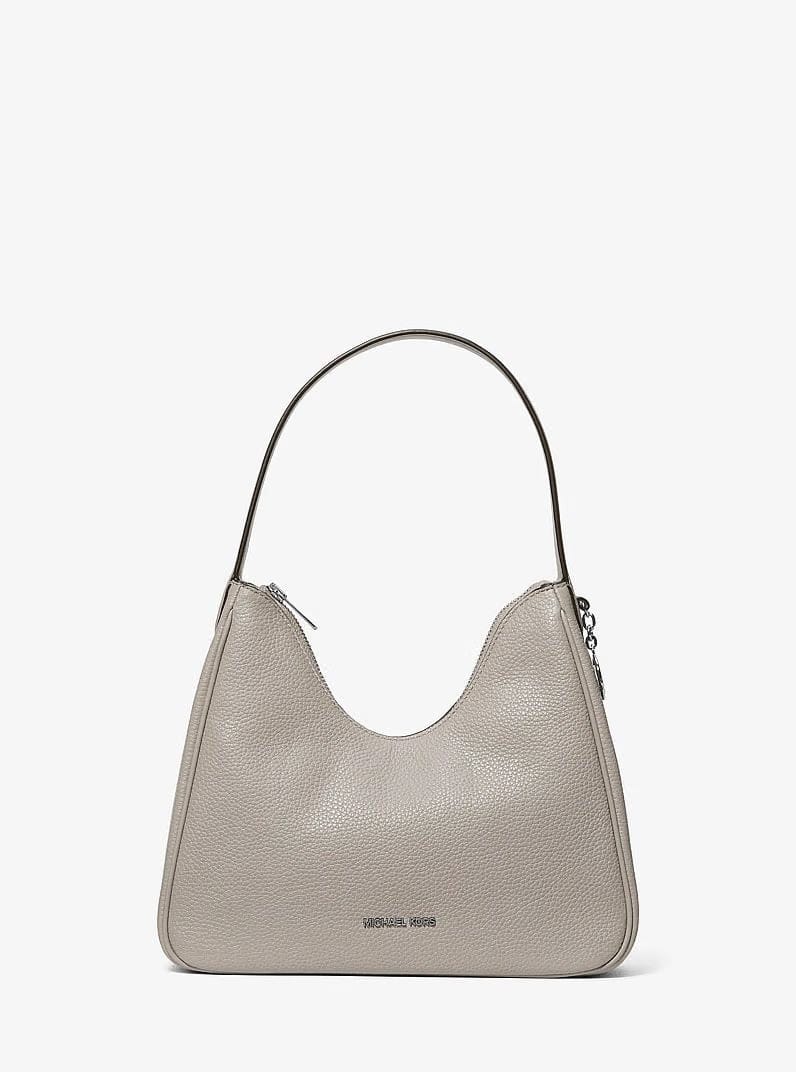 Michael Kors Nayla Small Pebbled Leather Hobo Shoulder Bag Pearl Grey